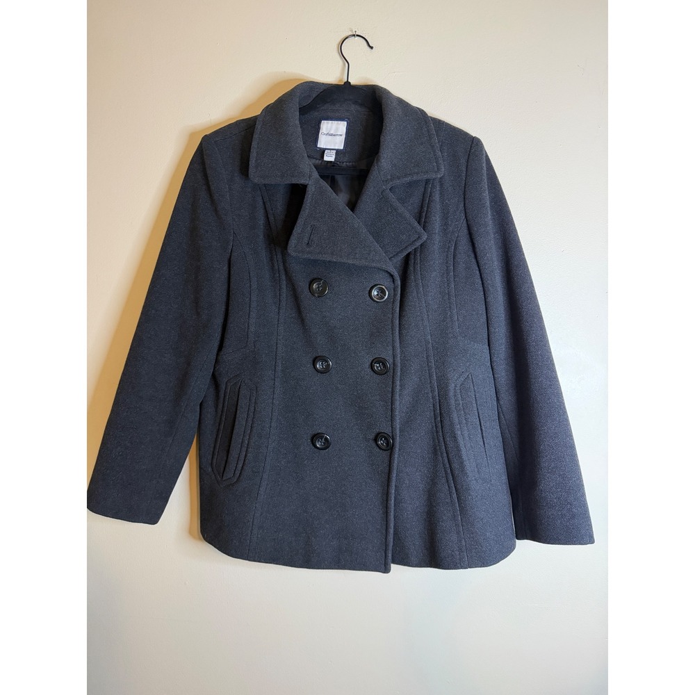Croft & Barrow Womens L Charcoal Wool Pea Coat Double Breasted Jacket